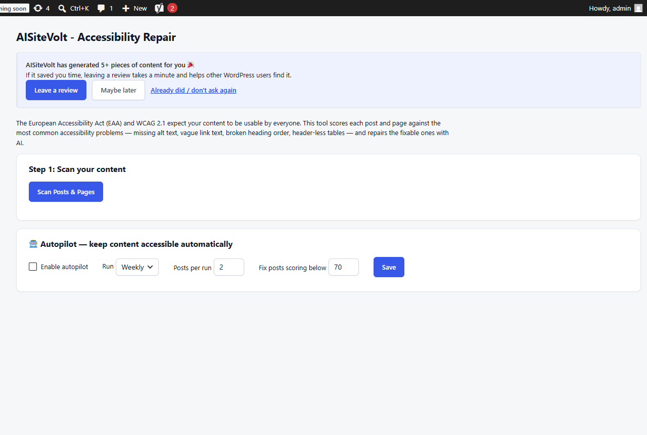 The Accessibility Repair screen