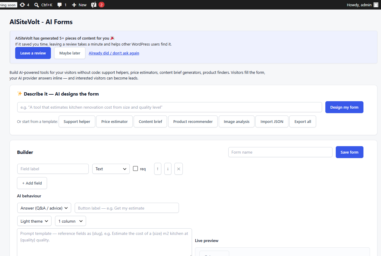 The AI Forms builder
